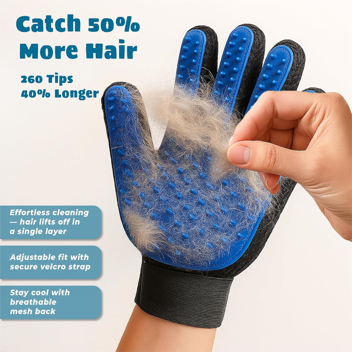 Tailio pet deshedding gloves showing 255 flexible silicone tips