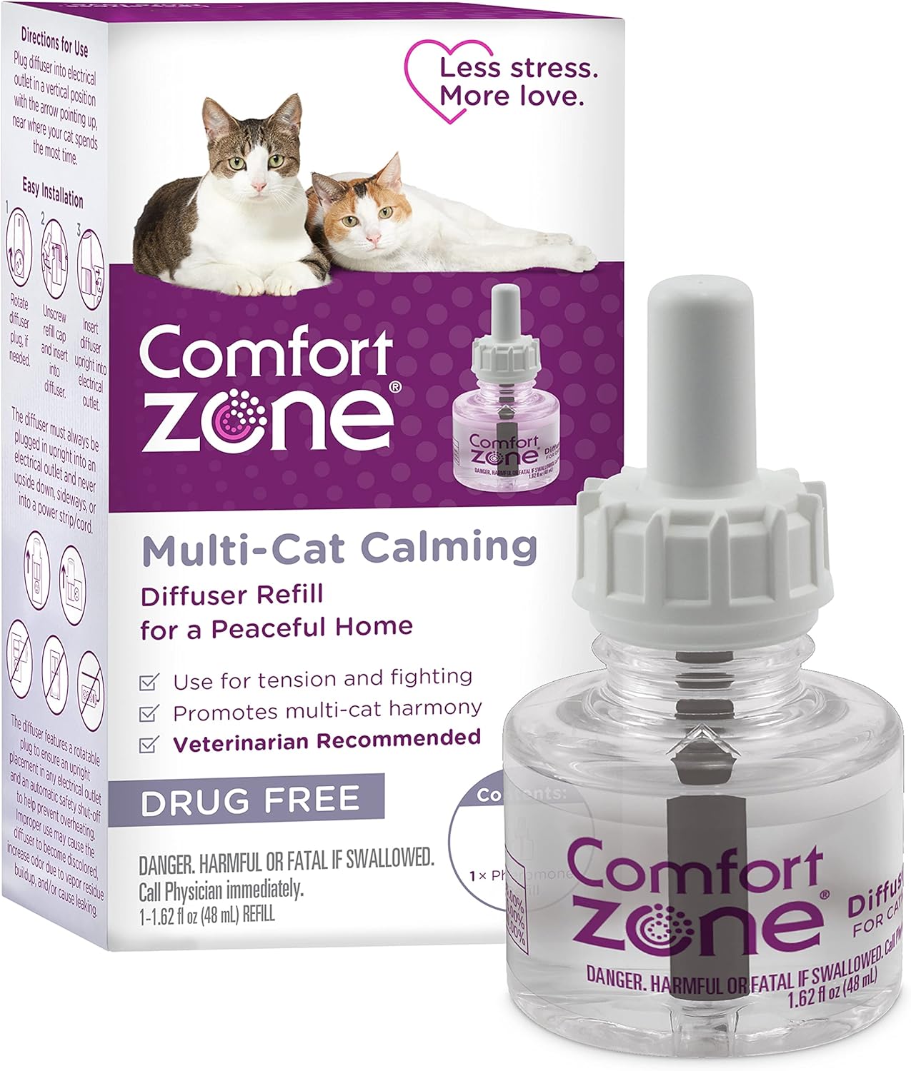 COMFORT ZONE Multi Cat Calming Diffuser Refill, 6 Pack - Cat Calming Pheromone Refills Help Reduce Anxiety, Stress, Scratching, Urine Marking, Multi-Cat Aggression, (30-Day Refills, 180-Day Supply) - Image 9