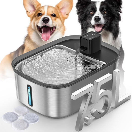 Chumajor wireless 7.5 liter stainless steel pet water fountain front view