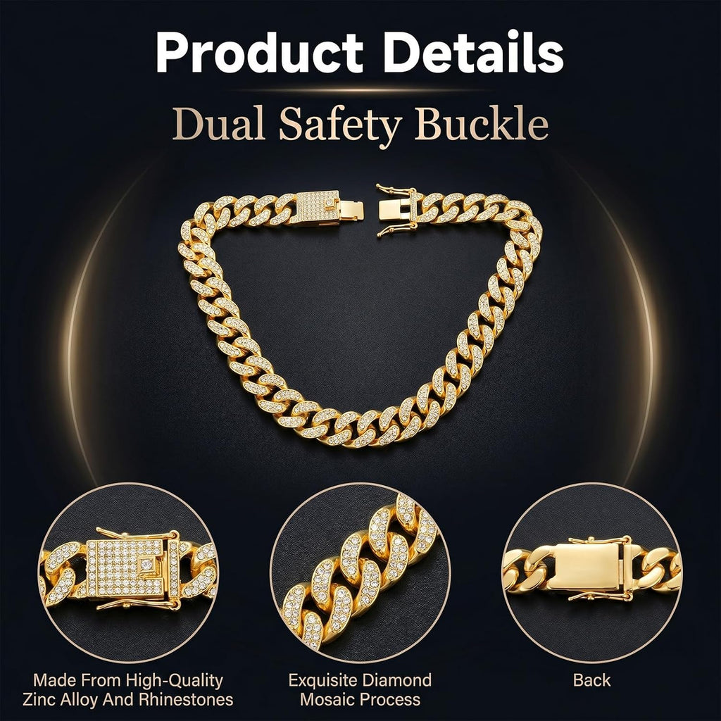 Silver diamond coated pet chain collar displayed flat showing the shiny rhinestone encrusted links