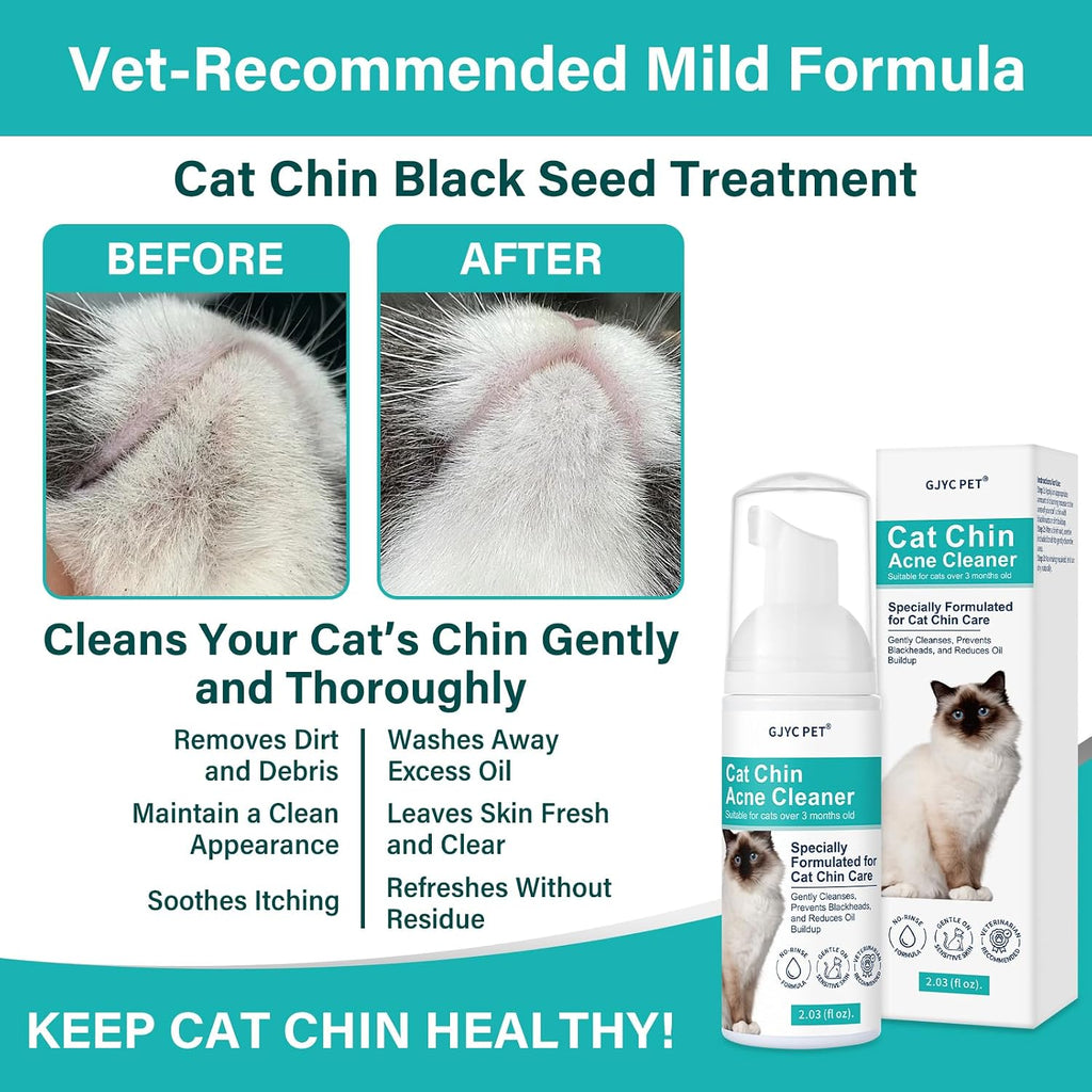 GJYC PET cat blackhead remover foam being applied to a cat chin with a soft silicone brush