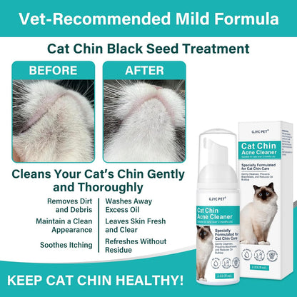 GJYC PET cat blackhead remover foam being applied to a cat chin with a soft silicone brush
