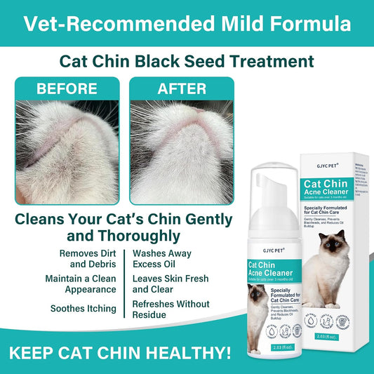 GJYC PET cat blackhead remover foam being applied to a cat chin with a soft silicone brush