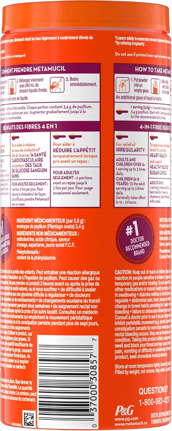 Metamucil 4-in-1 Psyllium Husk GLP-1 Friendly Fiber Supplement, Sugar-Free, 72 teaspoons, Orange Flavored, Daily Fiber Powder for Digestive Health, made with Plant-Based Psyllium Husk Fiber - Image 11