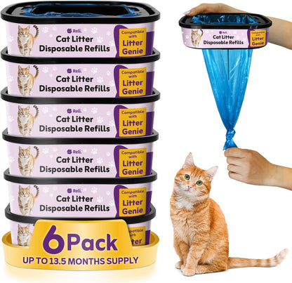 Reli. Cat Litter Refill Bags Six Pack front view showcasing the blue film packaging.