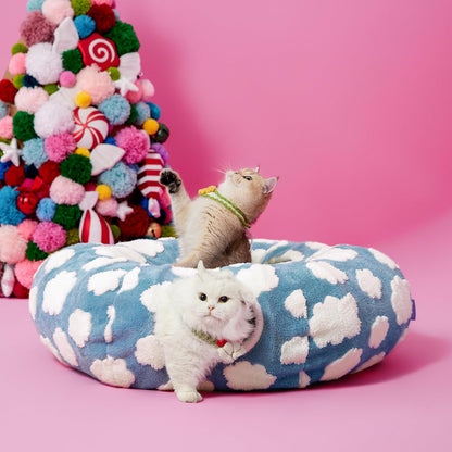 Two interactive hanging toy balls inside the pet play tunnel