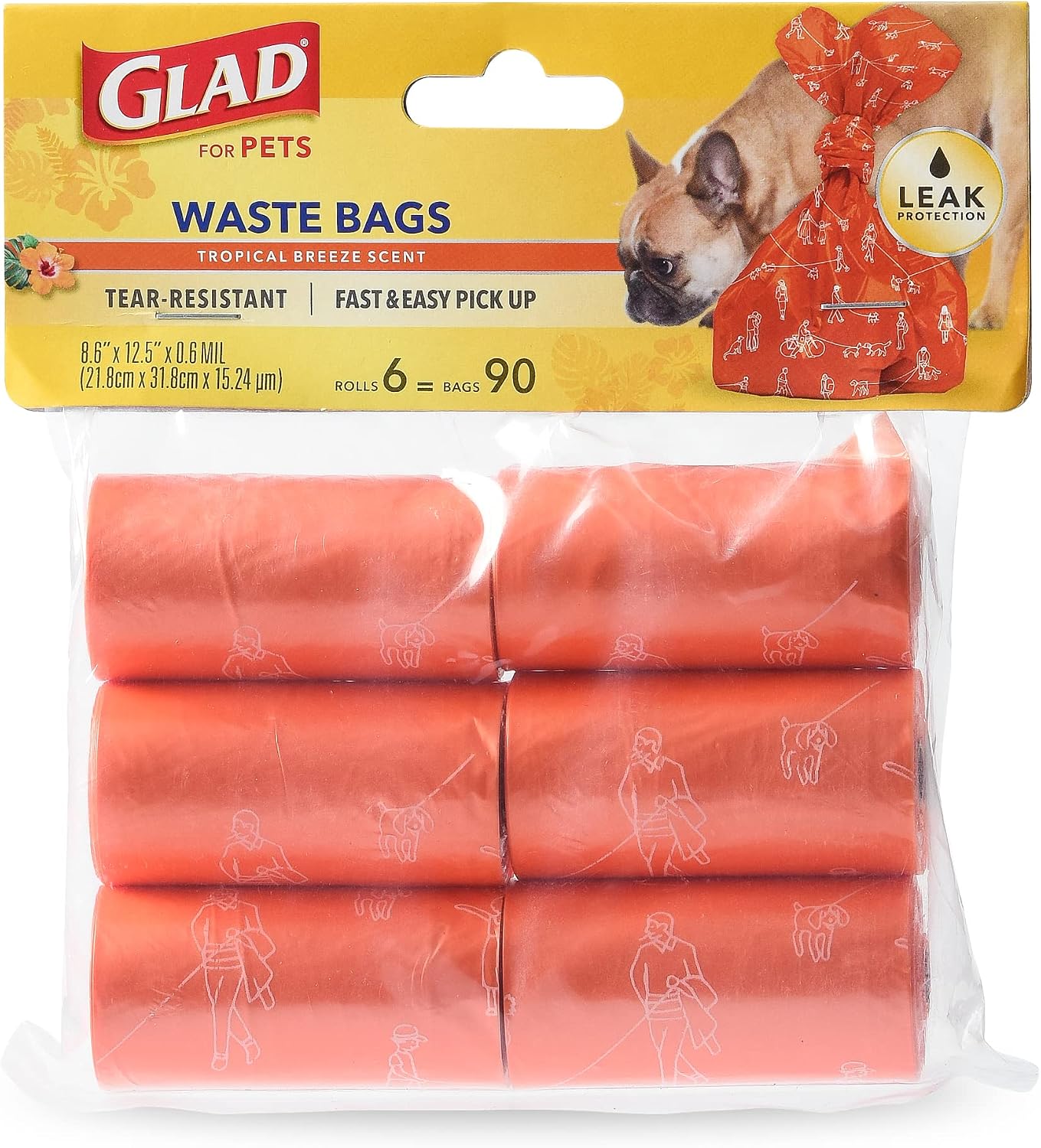 Glad For Pets scented doggie waste bags roll being inserted into a standard black leash dispenser.