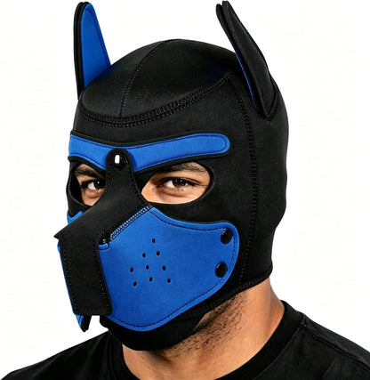 Babylounger pup hood blue front view premium cosplay mask