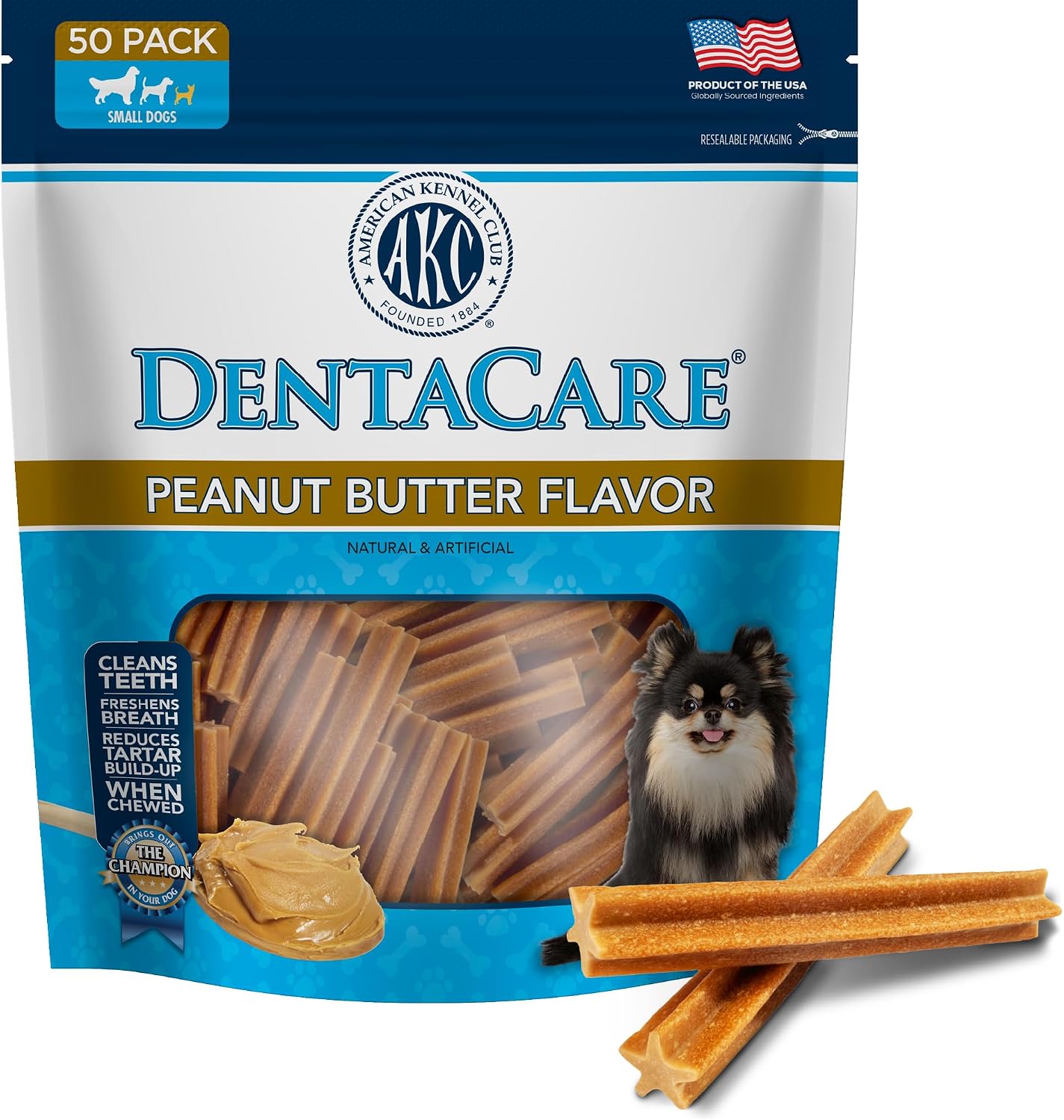American Kennel Club Dentacare Large Breed Peanut Flavored Dental Dog Treats, Naturally Flavored, 15 Count - Image 15