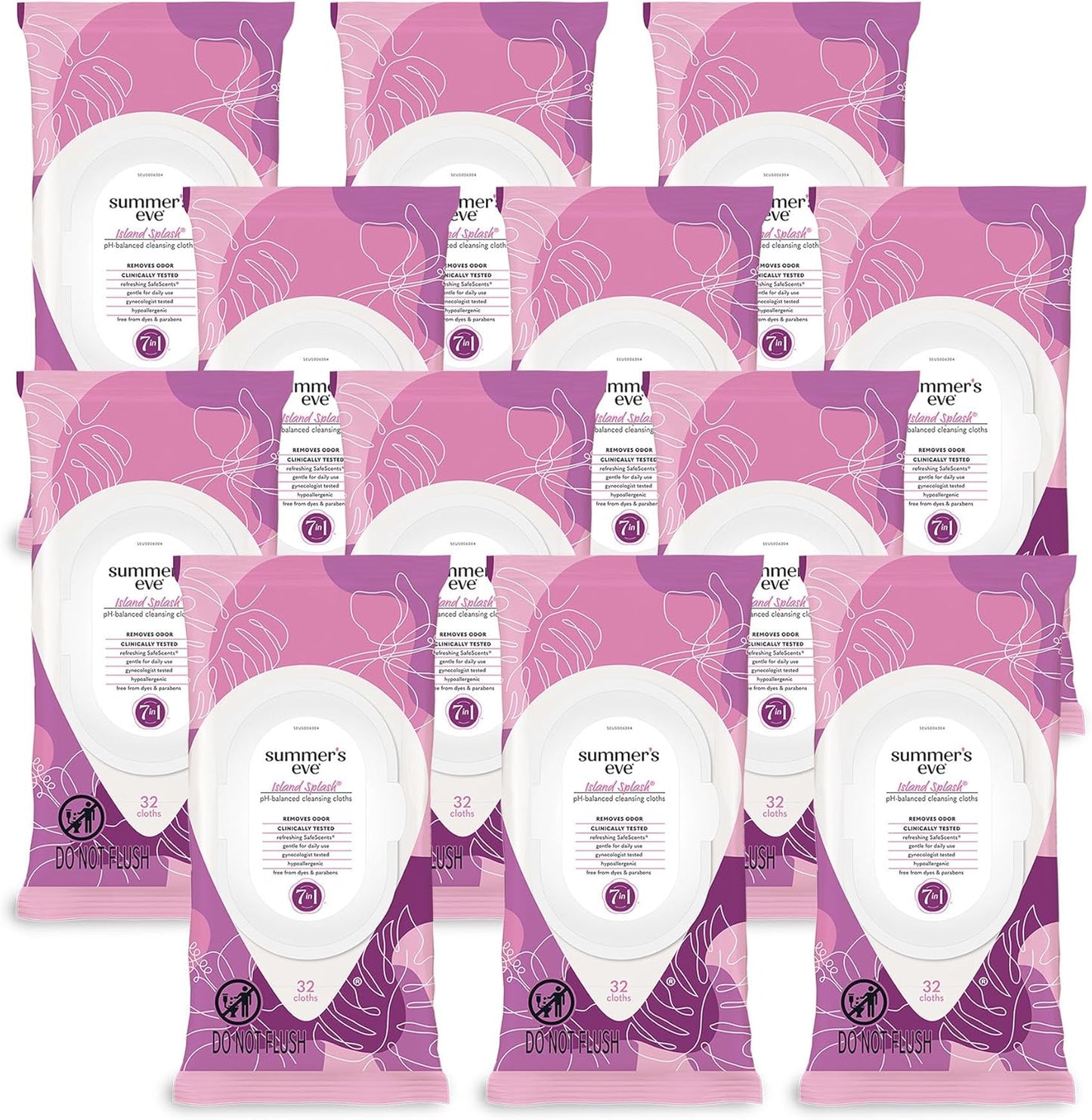Summer's Eve Island Splash Feminine Wipes front view of pack of 12