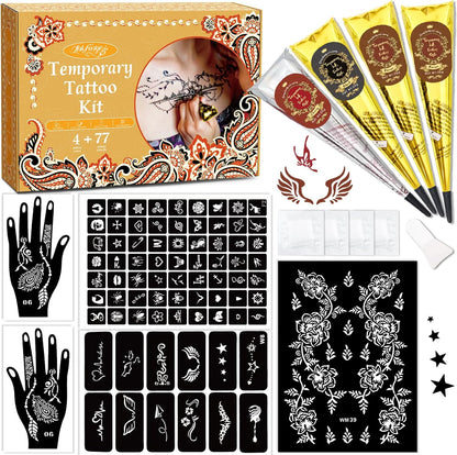 InkForge temporary stencil tattoo kit front view with 4 color cones
