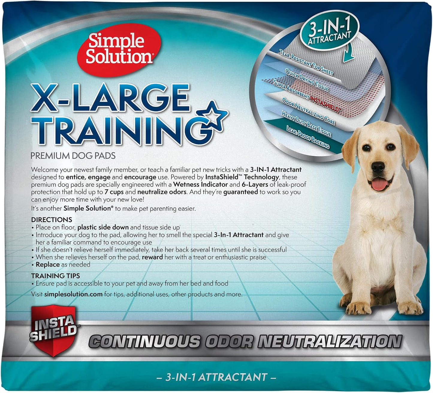 Simple Solution house training dog pads highlighting the high capacity liquid absorbing core