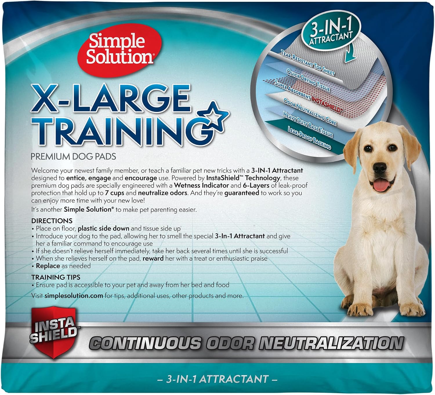 Simple Solution house training dog pads highlighting the high capacity liquid absorbing core