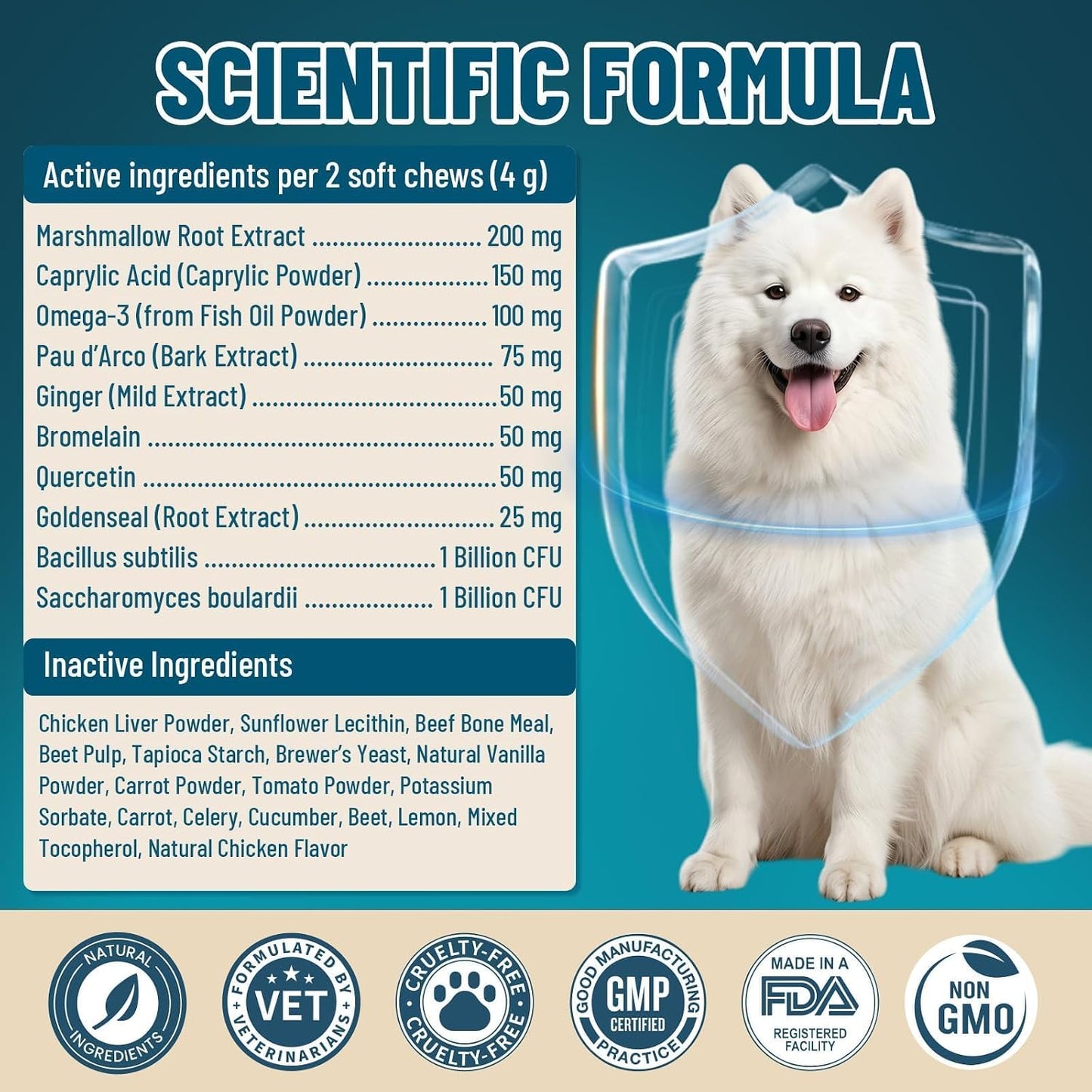 VICSOM yeast infection relief for all dog breeds lifestyle display with healthy dog