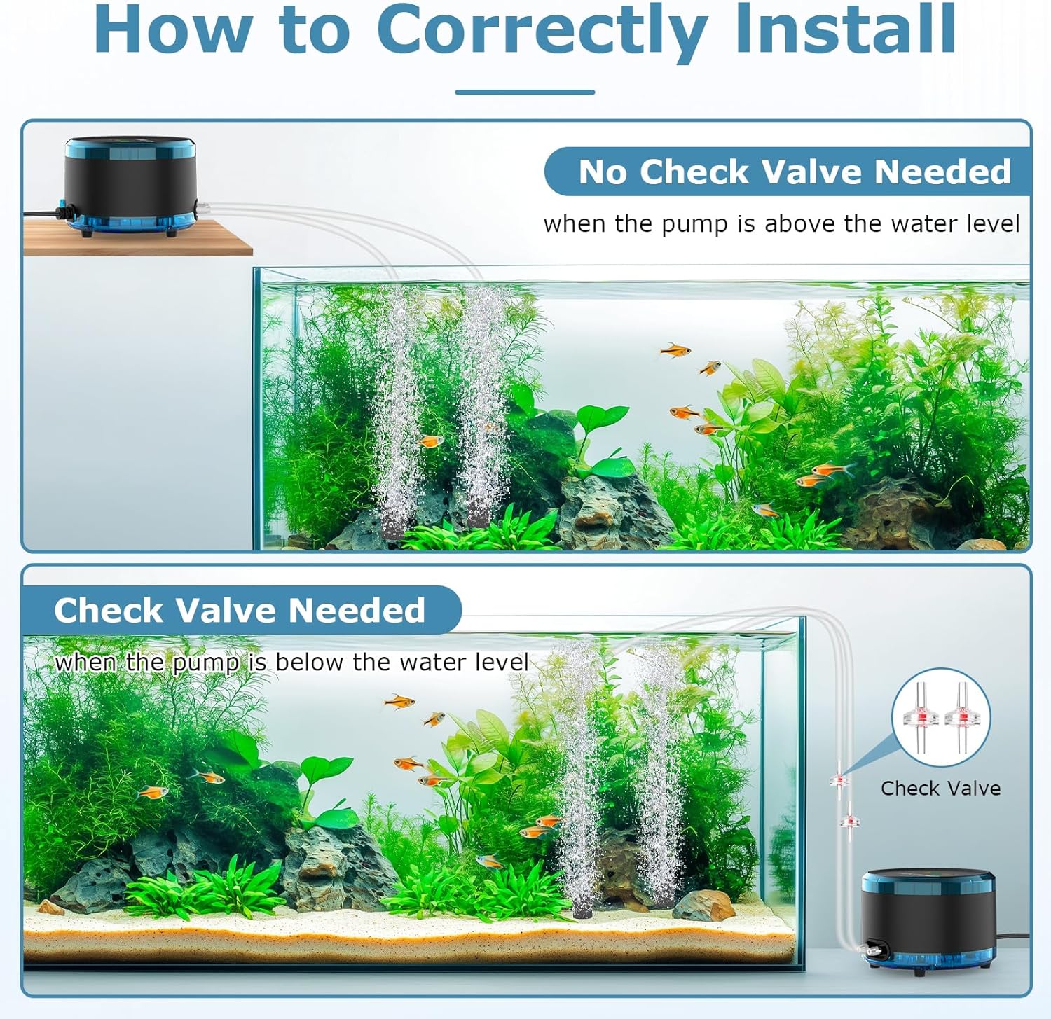Hygger air pump installed in a large fish tank