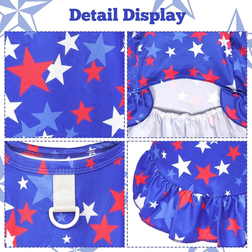 Yeabwps patriotic puppy outfit back view highlighting the built-in D-ring leash hook