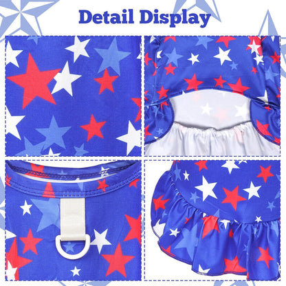 Yeabwps patriotic puppy outfit back view highlighting the built-in D-ring leash hook
