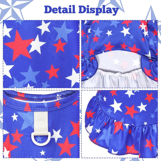 Yeabwps patriotic puppy outfit back view highlighting the built-in D-ring leash hook