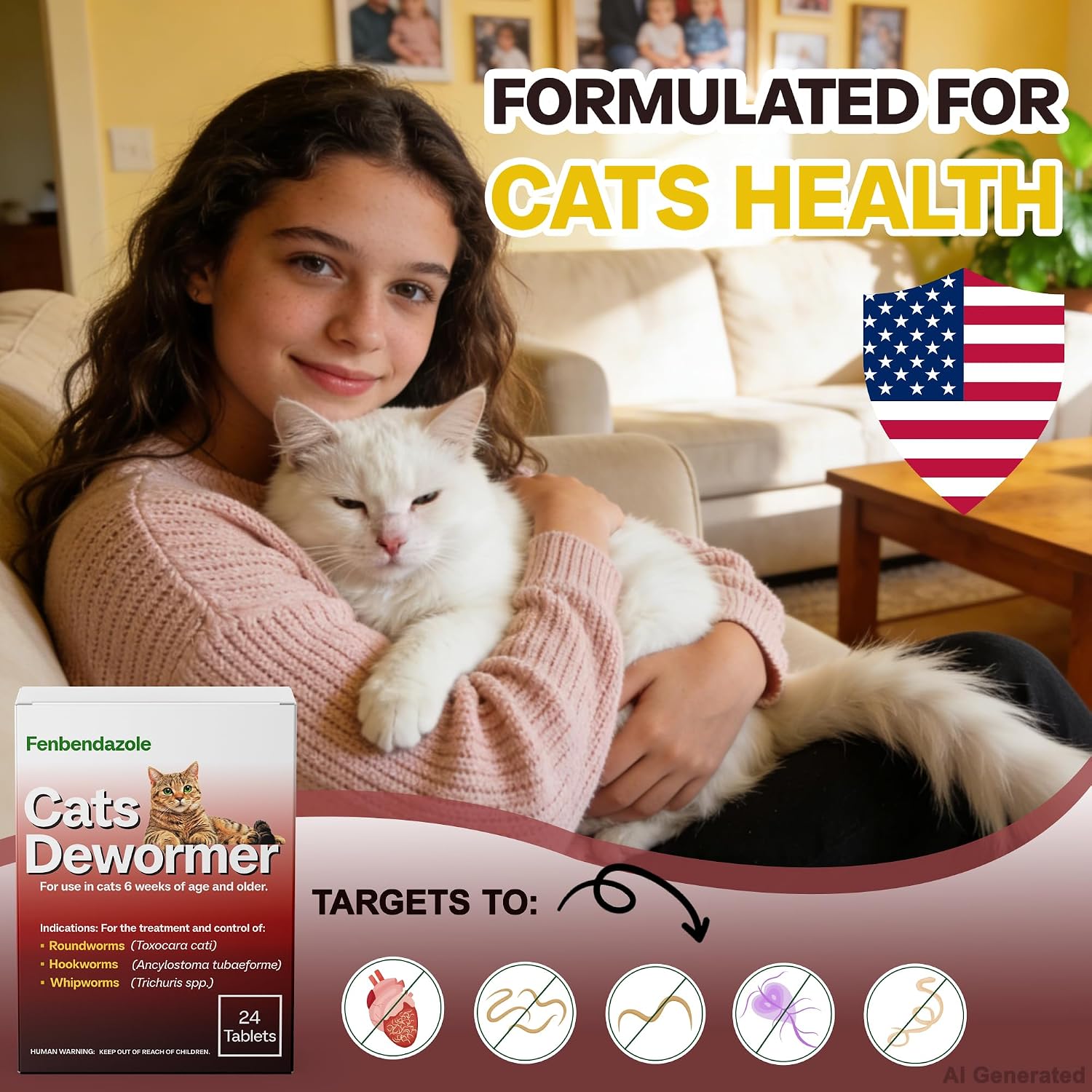 Netrca broad spectrum fenbendazole tablets for feline intestinal worm treatment