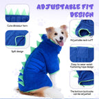 Dinosaur design dog towel robe featuring soft green spine spikes