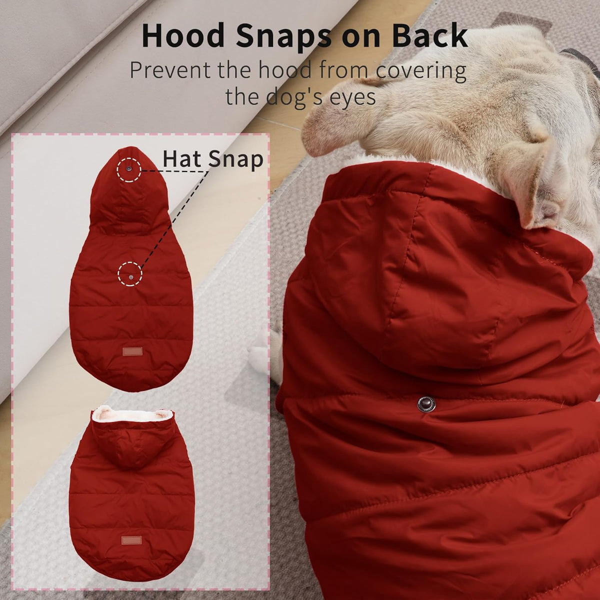 Vecomfy Fleece Lining Extra Warm Dog Hoodie in Winter,Small Dog Jacket Puppy Coats with Hooded,Red S - Image 2