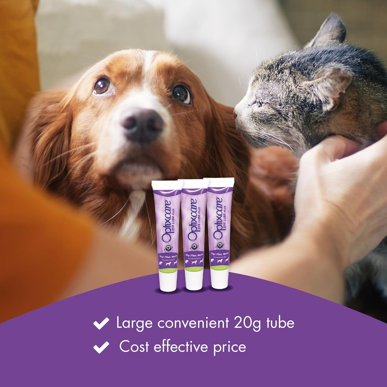 OptixCare pet eye lubricant 20 Grams tube with precise dropper tip for dogs and cats