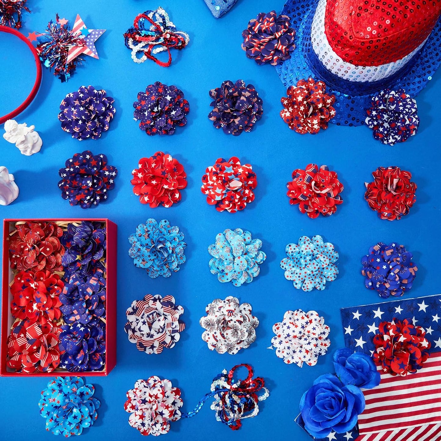 Lightweight premium chiffon material detail of the three inch patriotic pet styling accessories