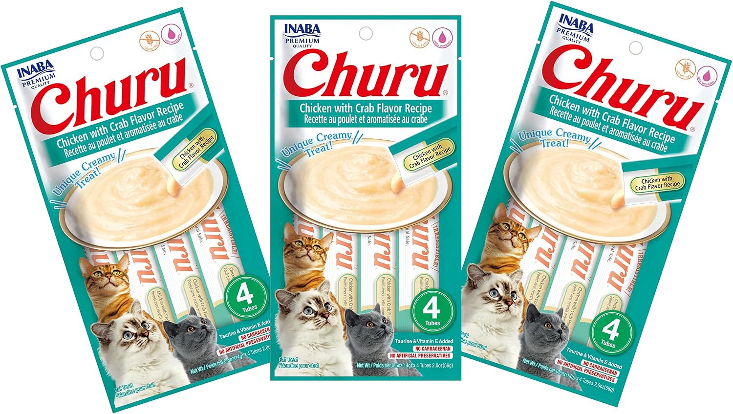 INABA Churu Cat Treats, Grain-Free, Lickable, Squeezable Creamy Pure Cat Treat/Topper with Vitamin E & Taurine, 0.5 Ounces Each Tube, 4 Tubes, Tuna with Salmon Recipe - Image 9