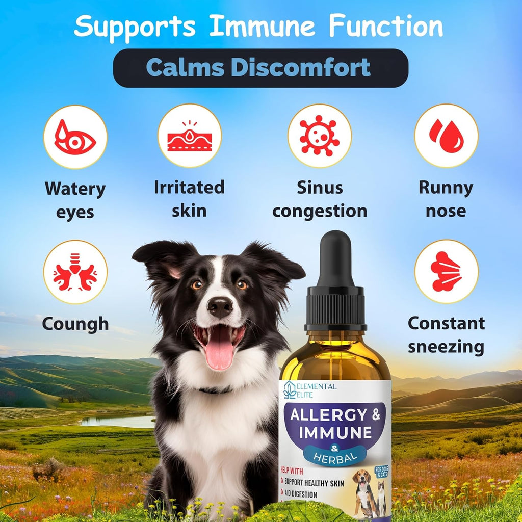 Liquid immune booster supplement for dogs and cats being added to pet food