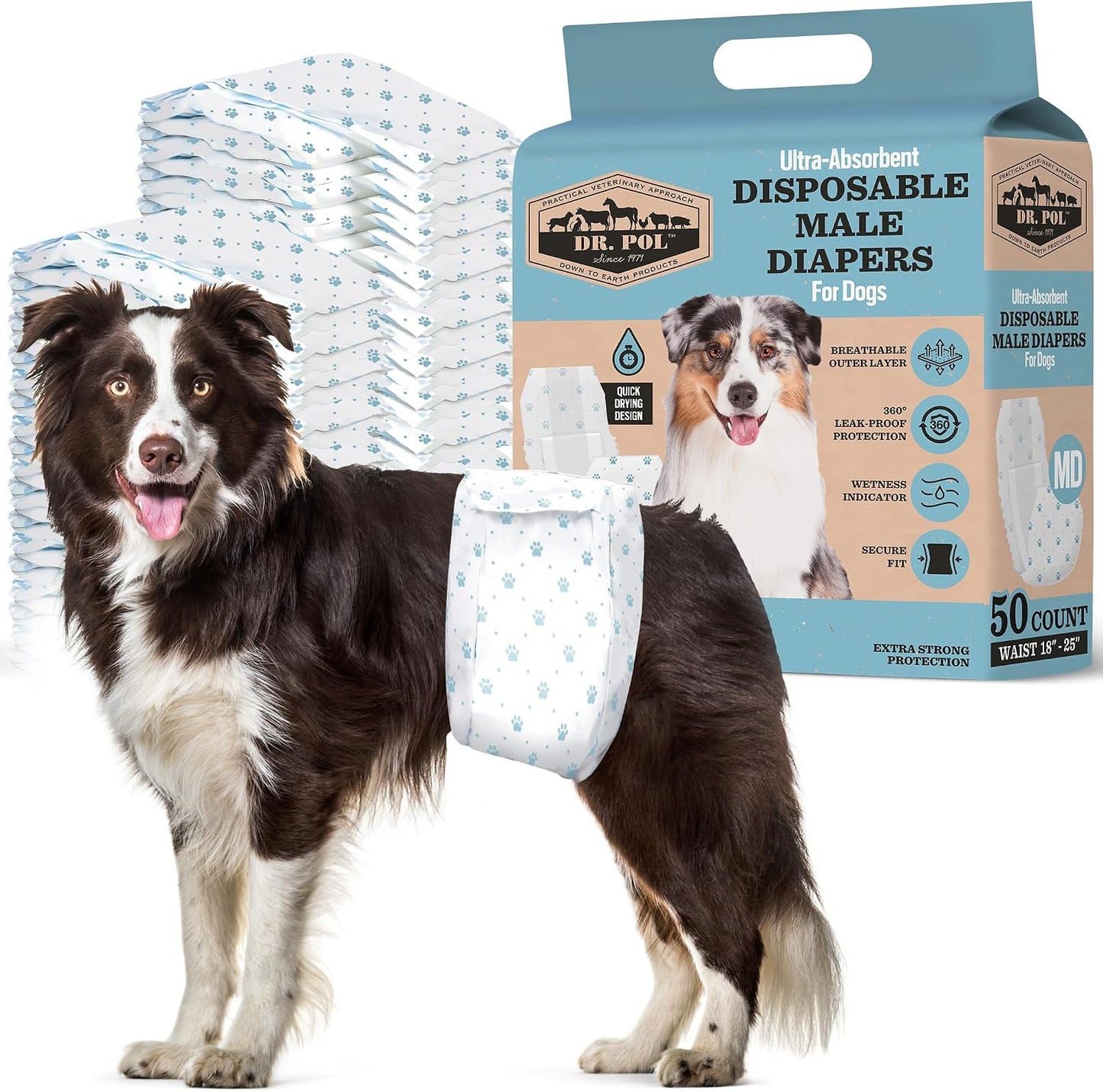 Soft and breathable outer fabric material of Dr. Pol male dog diapers.
