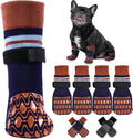 Kuoser non slip dog socks with blue and brown stripes front view