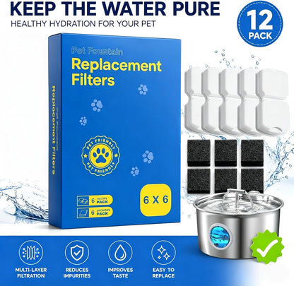 Close up of 6 activated carbon filters for pet fountains