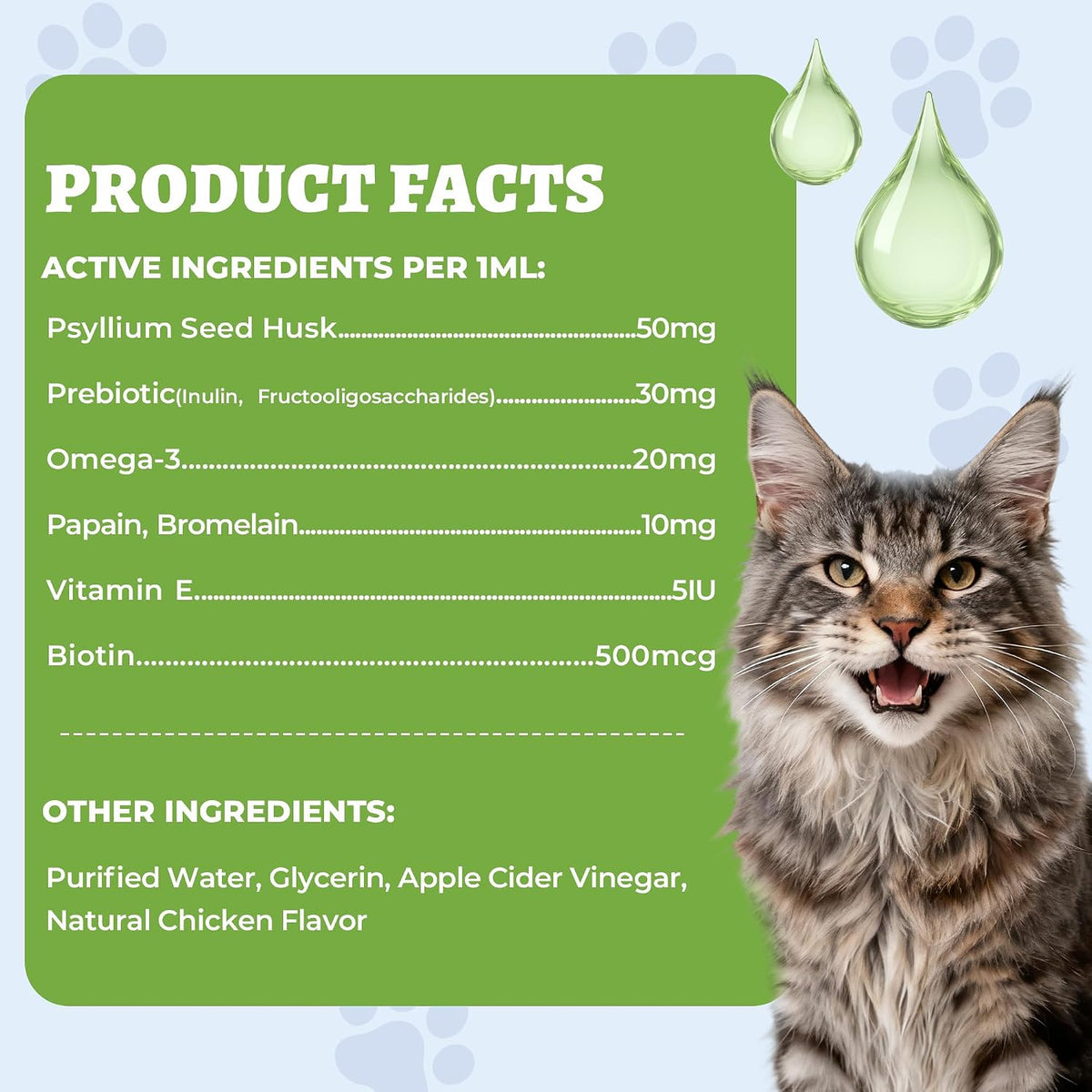 Premium health and coat supplement for adult cats and kittens to prevent furballs