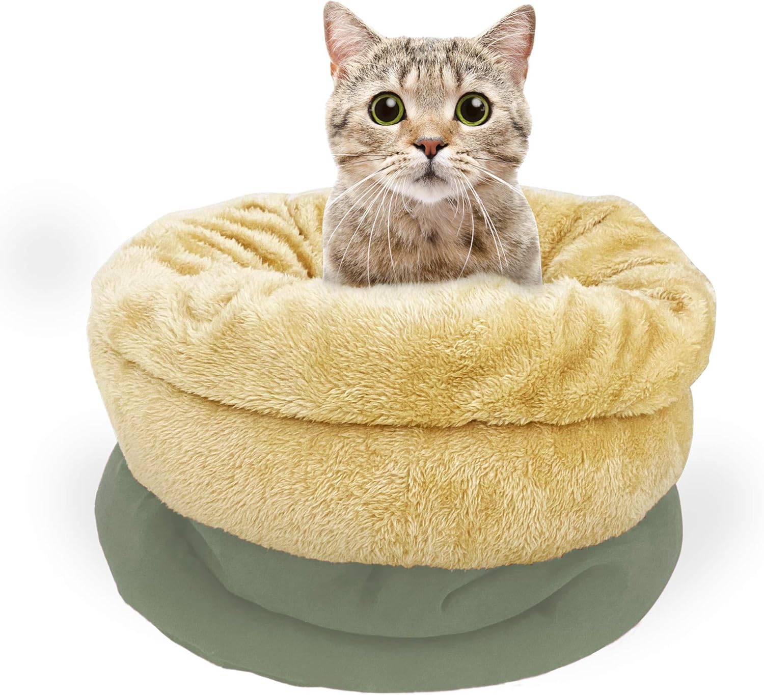 Goopaws pet bed configured as an open fur-lined nest