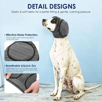 KOESON dog anxiety head wrap showing thick sound dampening ear pads