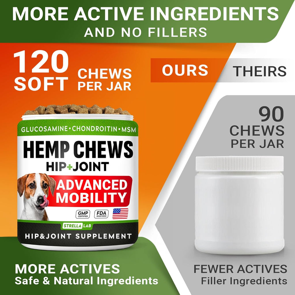 Allergen free premium dog chews for bone strength and arthritis management.