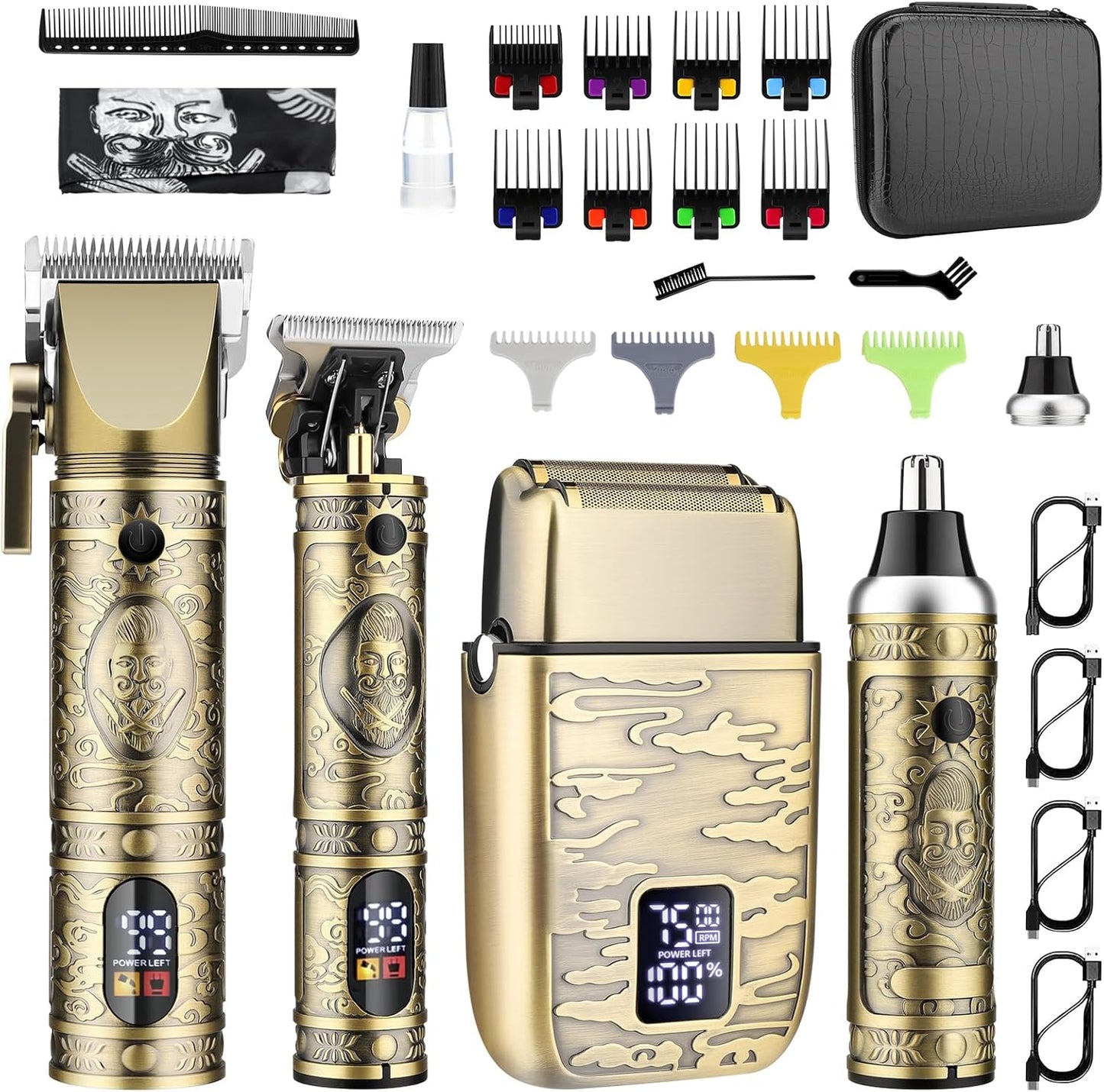 GSKY Professional Hair Clippers for Men front view showing the complete cordless grooming kit and digital LED display.