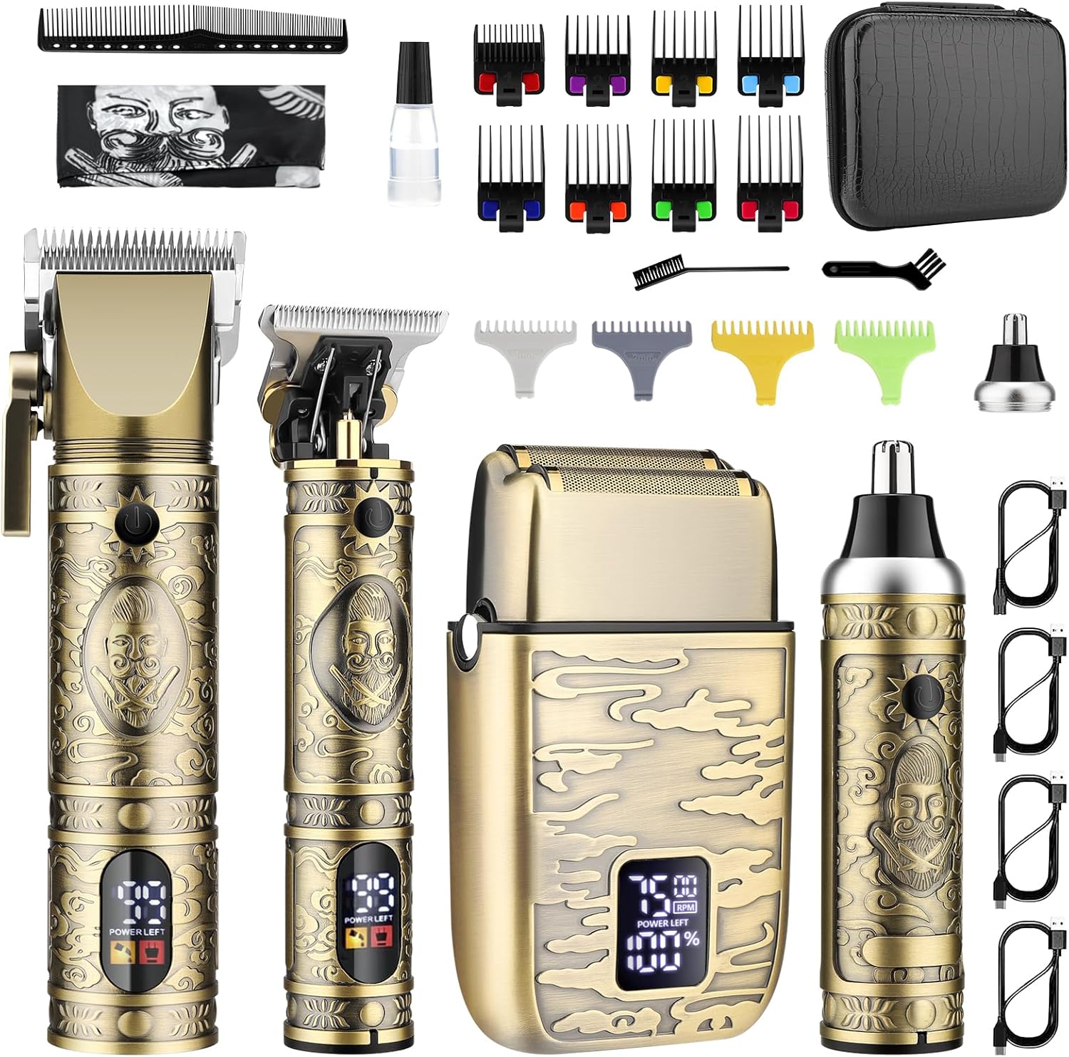 GSKY Professional Hair Clippers for Men front view showing the complete cordless grooming kit and digital LED display.