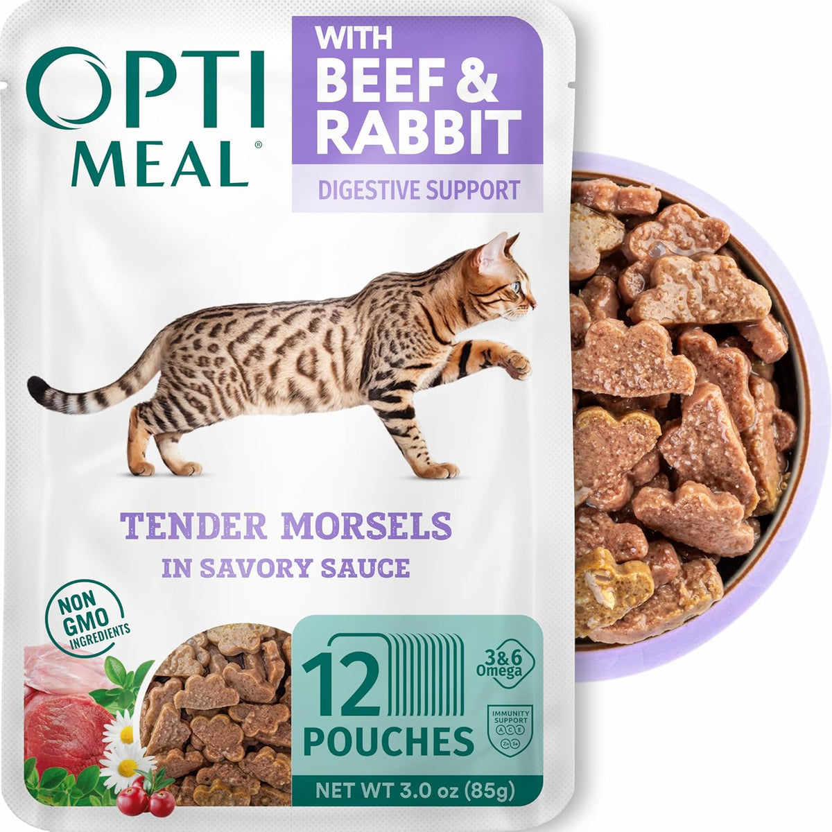 Optimeal Wet Cat Food Variety Pack - Grain Free Tender Morsels, High Protein Premium Nutrition Made with Natural European Ingredients in Savory Gravy, Adult Cat Food Wet Pouches 3oz Pouch (Pack of 12) - Image 12