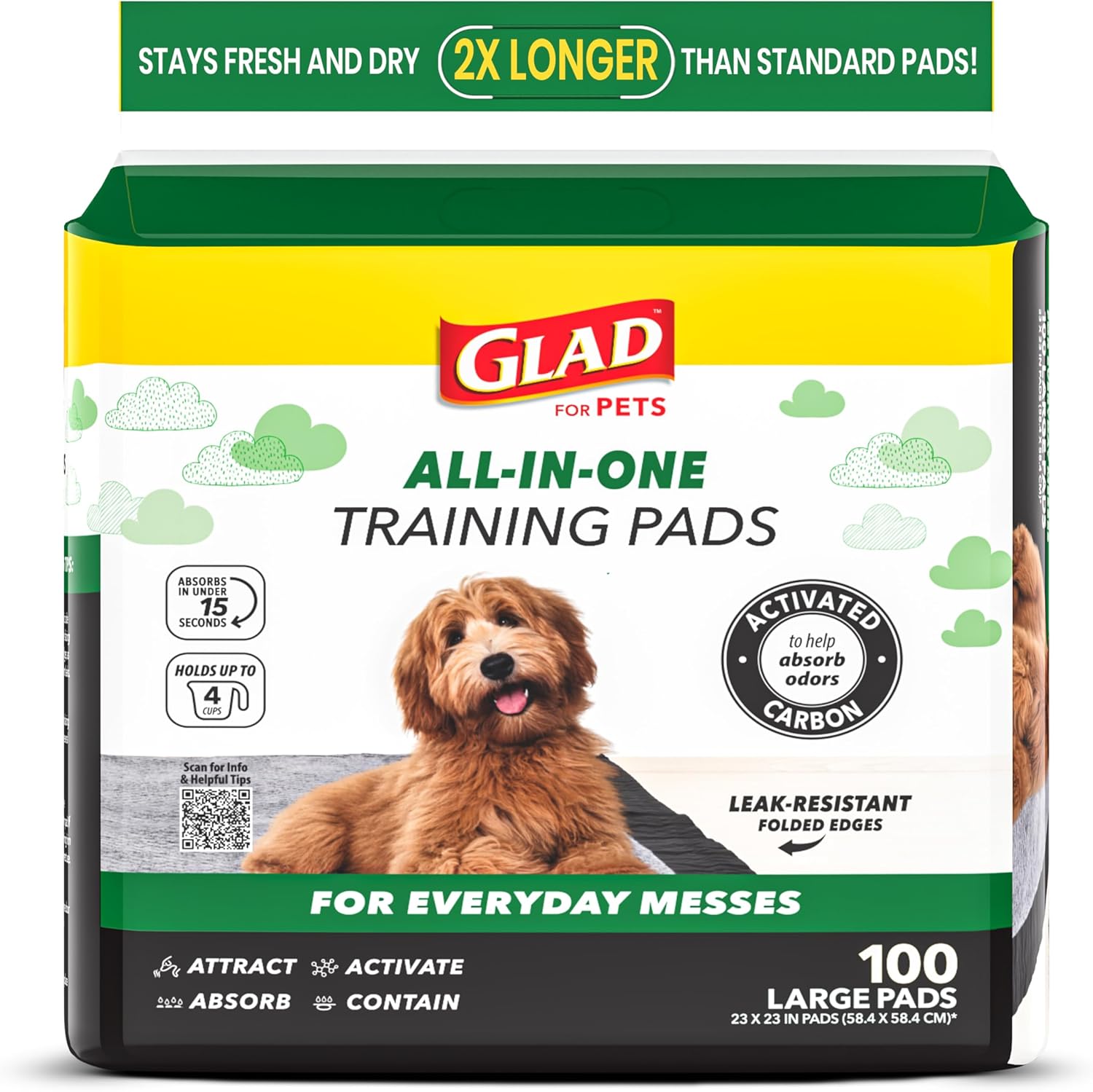 Glad For Pets black charcoal puppy pads packaging front view for dog potty training