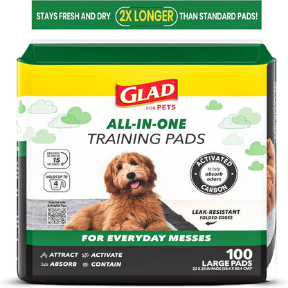 Glad For Pets black charcoal puppy pads packaging front view for dog potty training