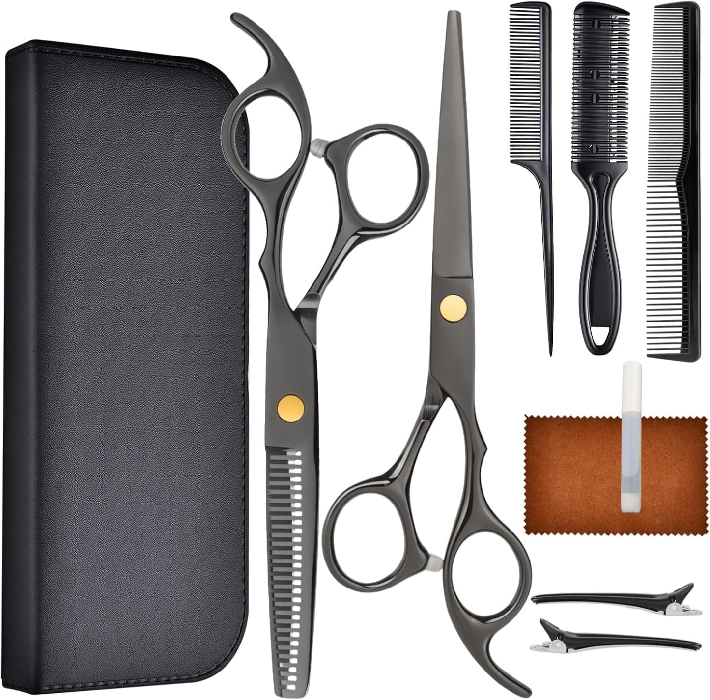 WFOEJEJ professional hair cutting scissors kit front view displaying straight shears and thinning scissors
