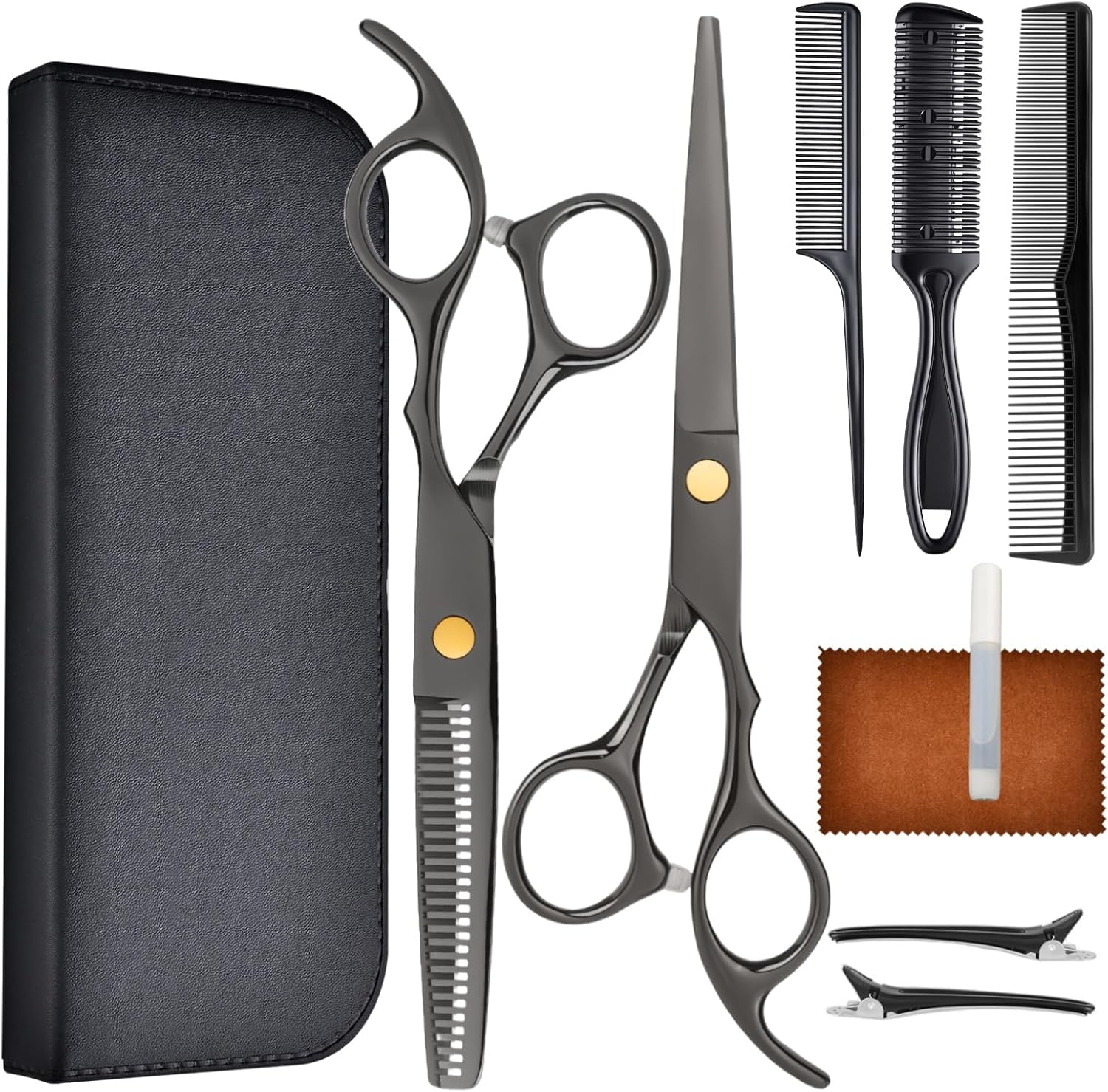 WFOEJEJ professional hair cutting scissors kit front view displaying straight shears and thinning scissors