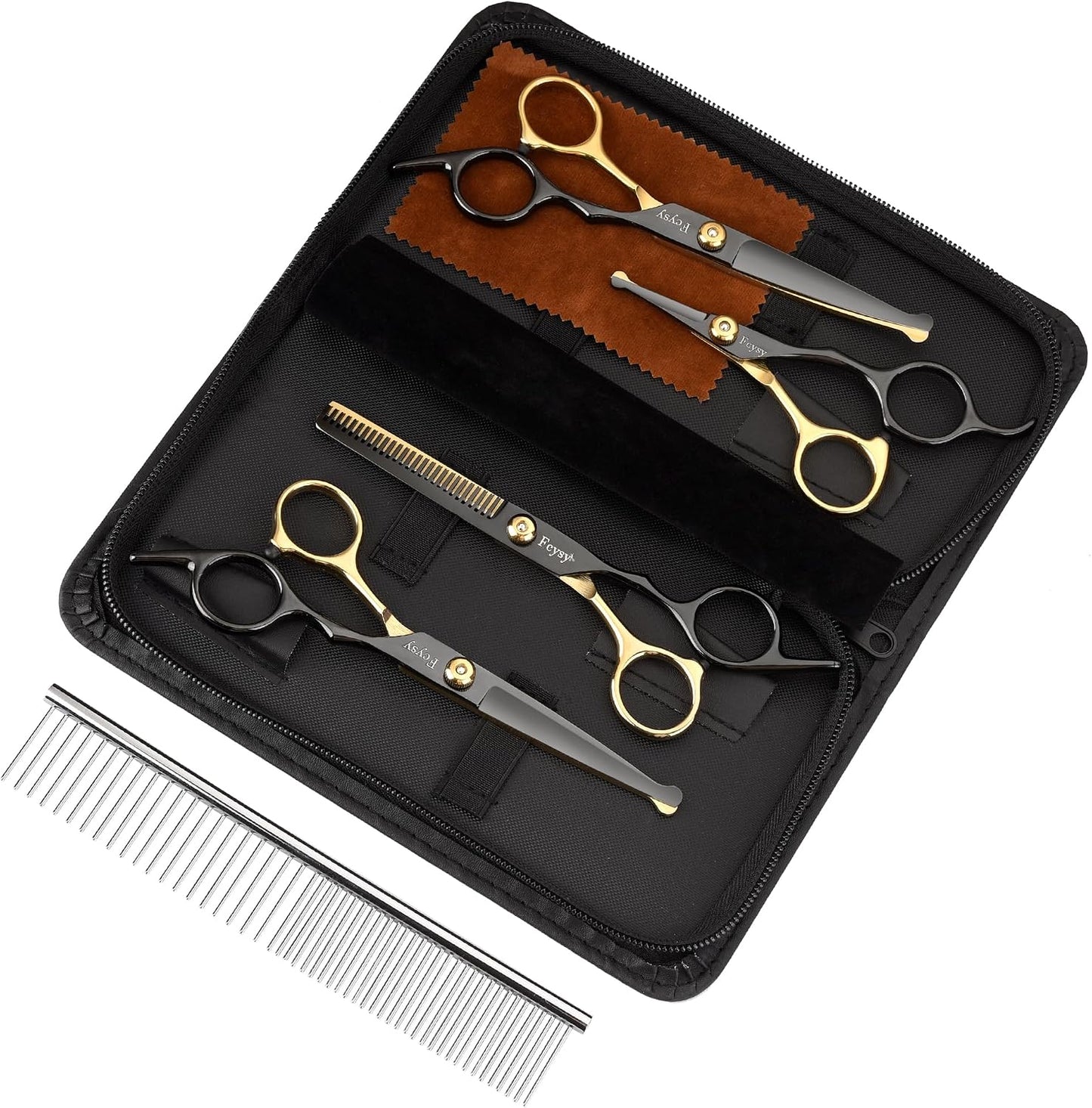 Dog Grooming Scissors Kit, Fcysy Professional Pet Shears for Cats at Home, Dog Grooming Tools with Curved & Straight Blades Scissors Thinning Shears Pet Supply Set - Image 9