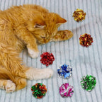 Full packaging assortment of the thirty count imported Silkfly pet crinkle toys.