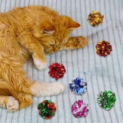 Full packaging assortment of the thirty count imported Silkfly pet crinkle toys.