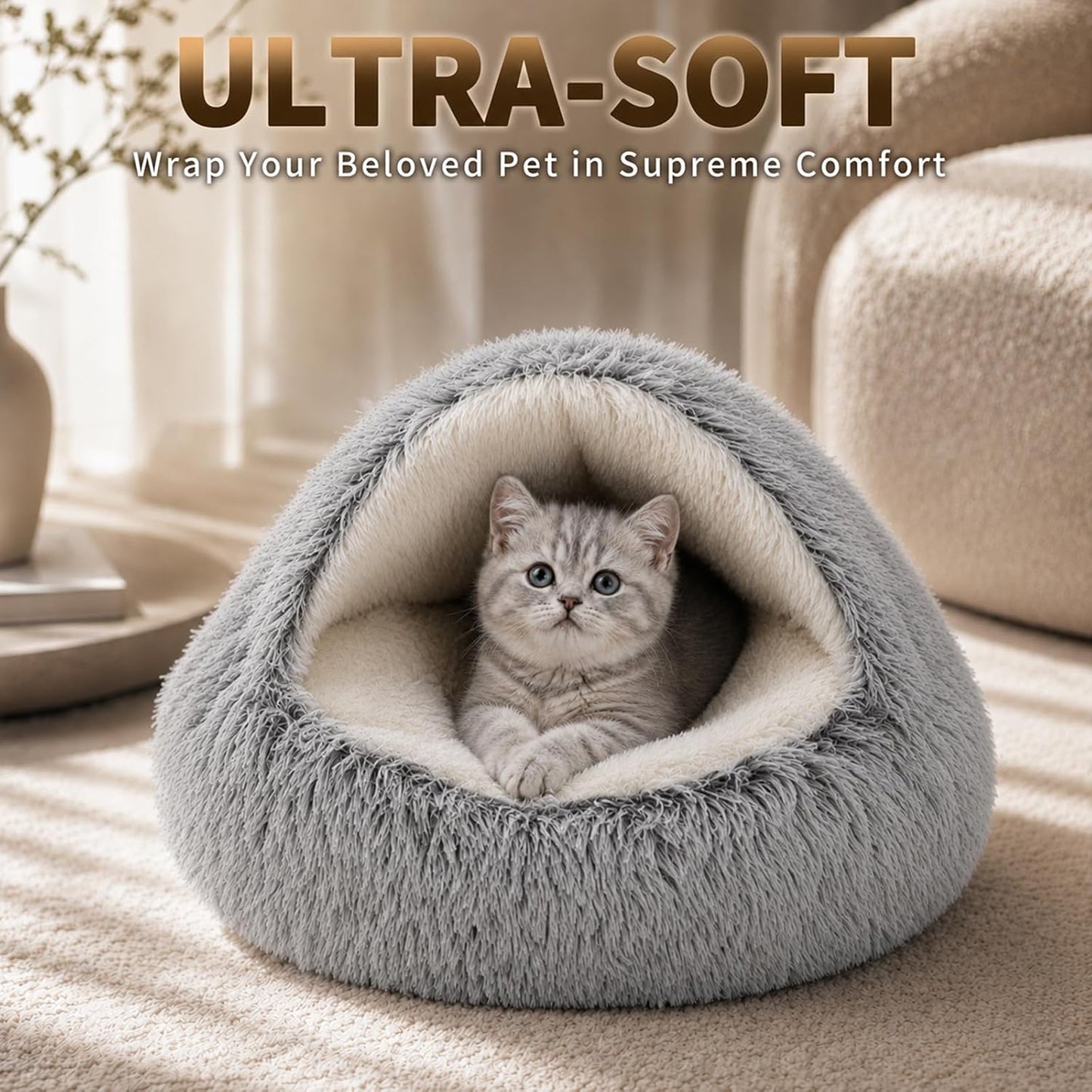 Top down view of small dog resting in a 20-inch round pet bed