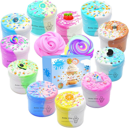Fvnwrtuxi two toned butter slime kit eleven count front view showing vibrant dual colored containers