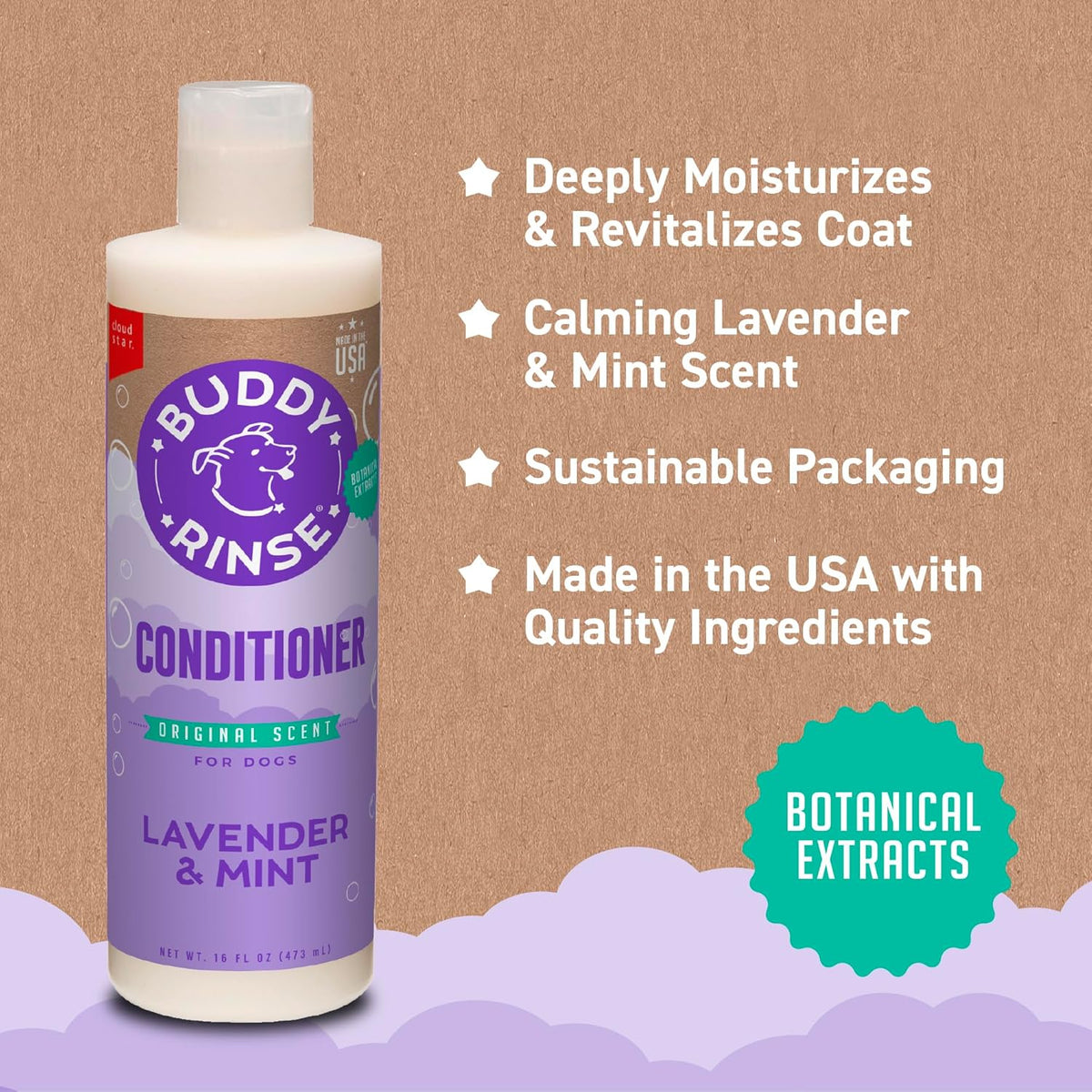 Soothing lavender mint scented pet conditioner sixteen ounce bottle angle view