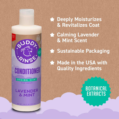 Soothing lavender mint scented pet conditioner sixteen ounce bottle angle view